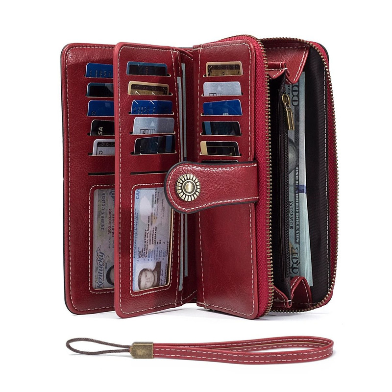 Rfid Anti Theft Oil Wax Leather Long Wallet Clutch 8