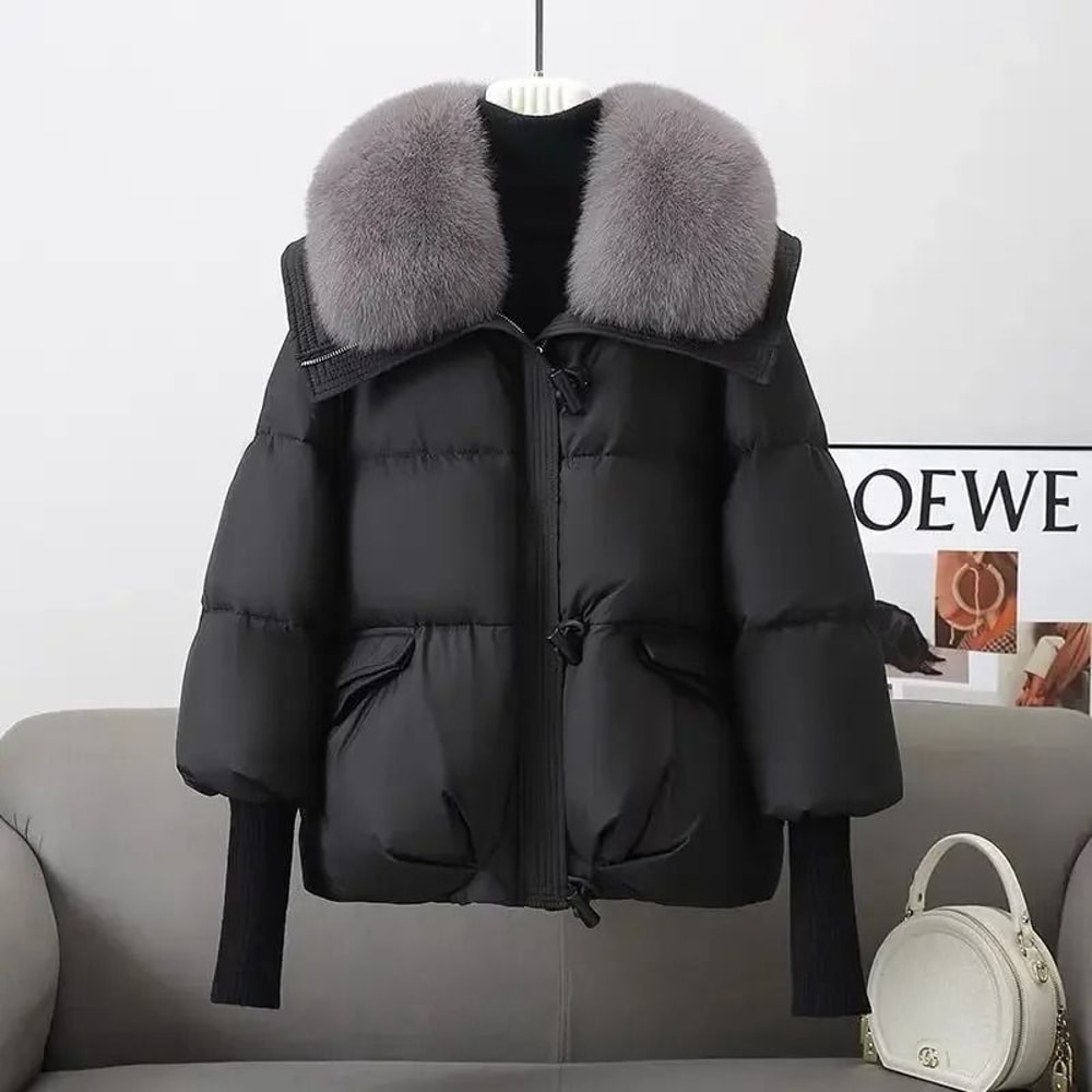 Women Winter Down Padded Short Jacket Fur Collar 0
