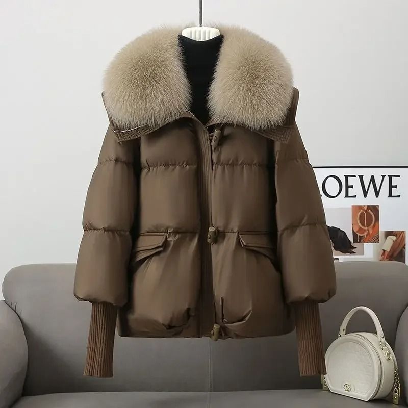 Women Winter Down Padded Short Jacket Fur Collar 2