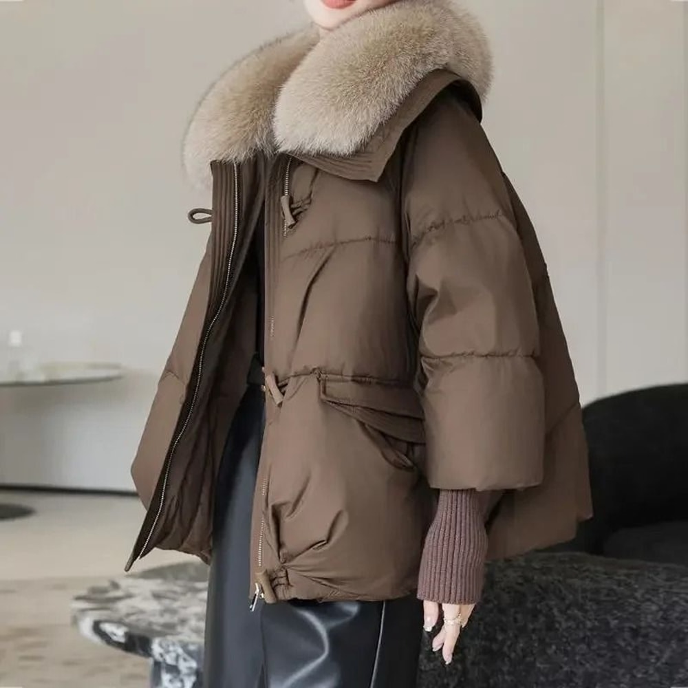 Women Winter Down Padded Short Jacket Fur Collar 3