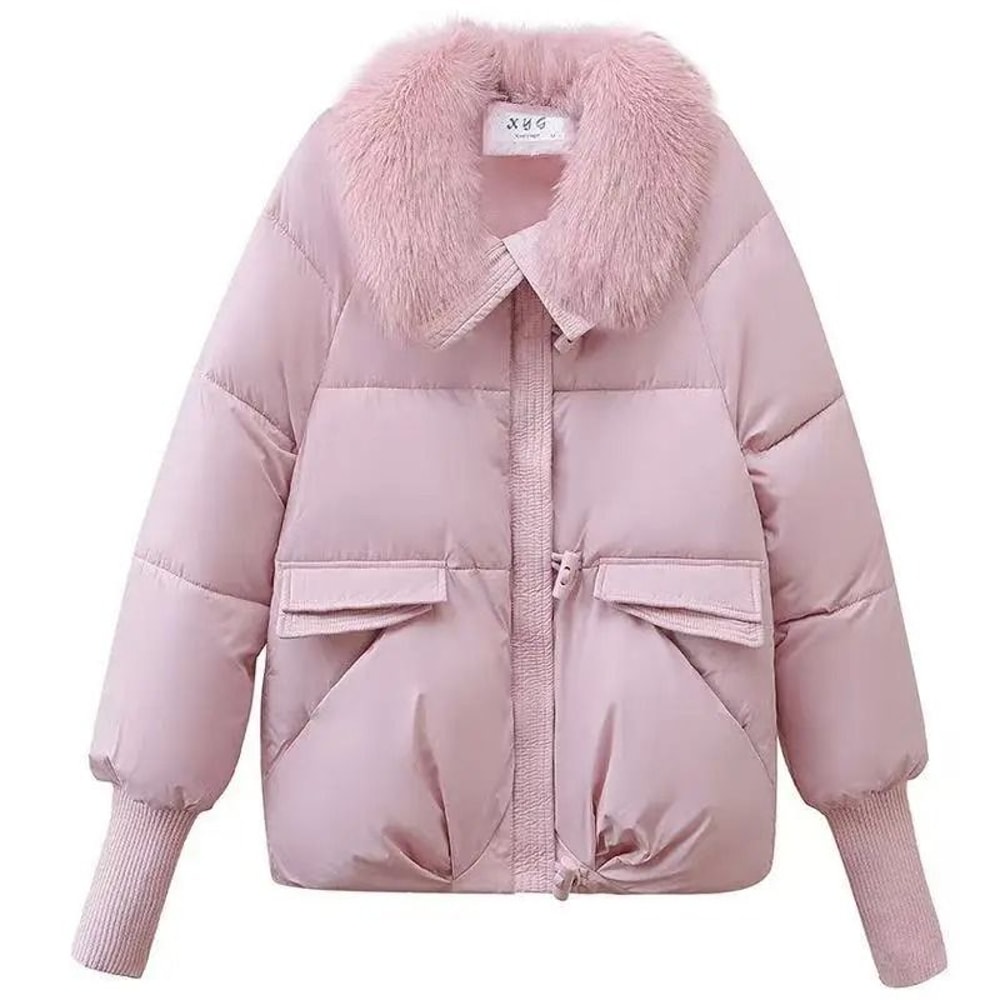 Women Winter Down Padded Short Jacket Fur Collar 10