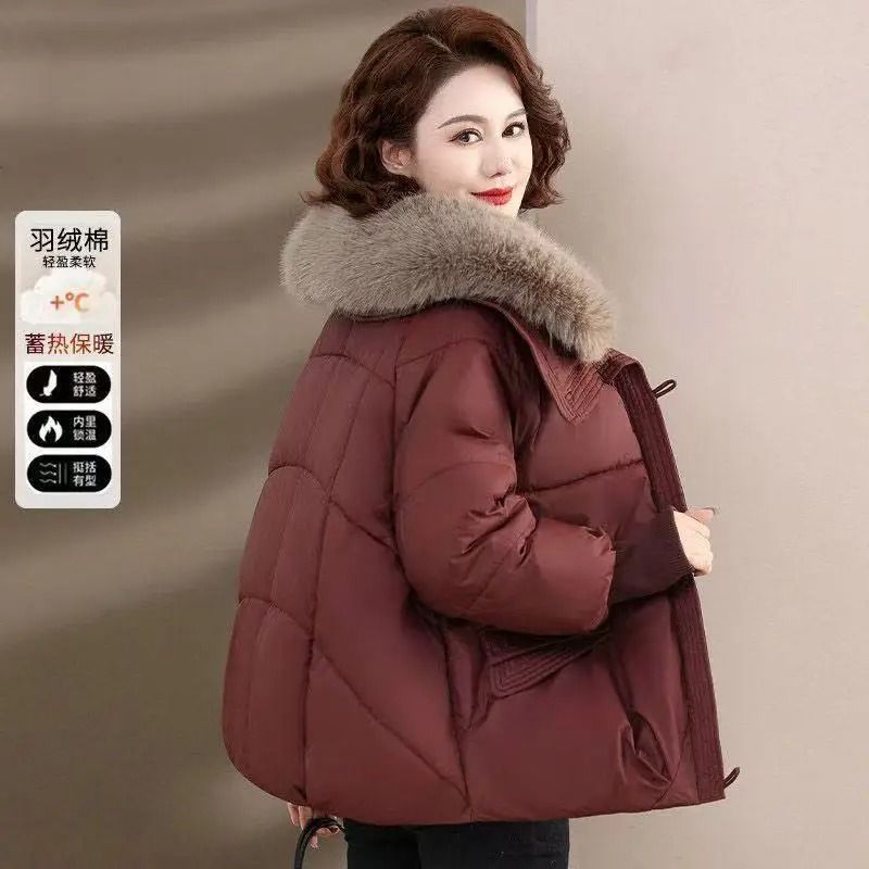 Women Winter Down Padded Short Jacket Fur Collar 11