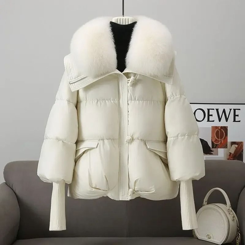 Women Winter Down Padded Short Jacket Fur Collar 4