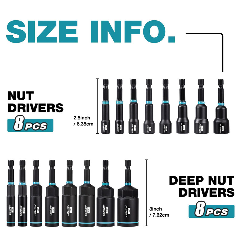 16 Piece Magnetic Nut Driver Set SAE For Impact Drill 1