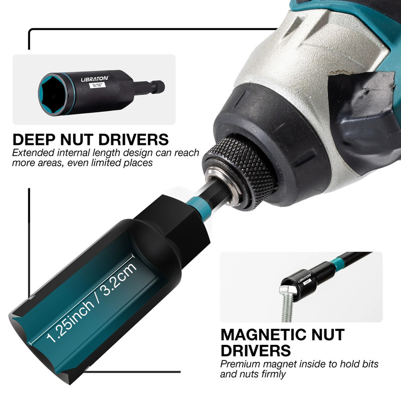 16 Piece Magnetic Nut Driver Set SAE For Impact Drill 2