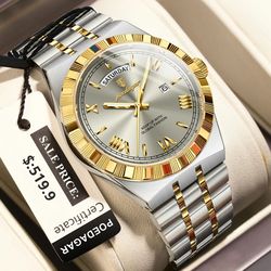 poedagar luxury business men watch with week and date display