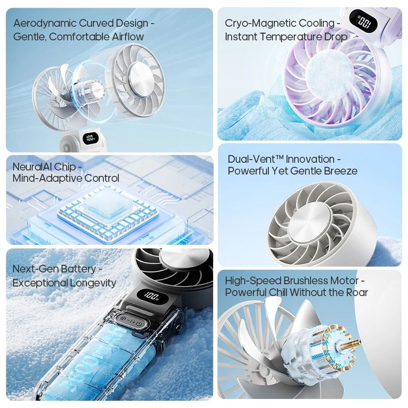 Kinscoter Cooling Handheld Fan 3600mAh Foldable Portable Fan 1