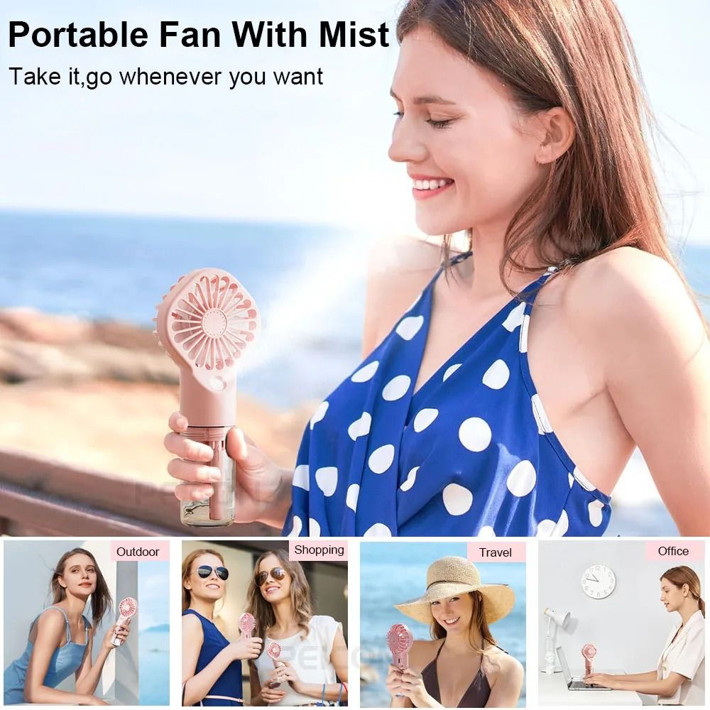 Portable Humidifier Fan Mini Handheld Mist Fan USB Rechargeable 1