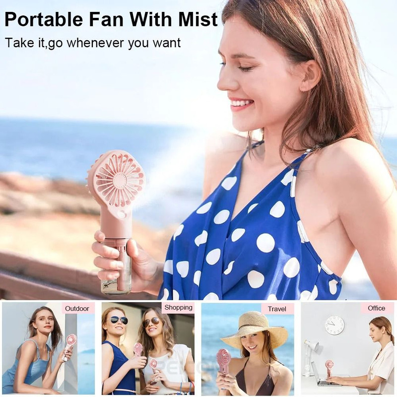Portable Humidifier Fan Mini Handheld Mist Fan USB Rechargeable 1