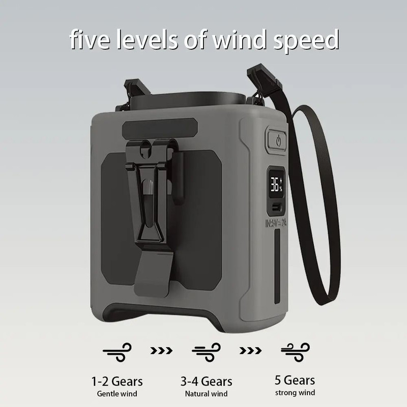 10000mAh Waist Fan 5 Speeds With Light Wearable Neck Fan 2