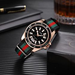 men nylon strap calendar watch quartz night light