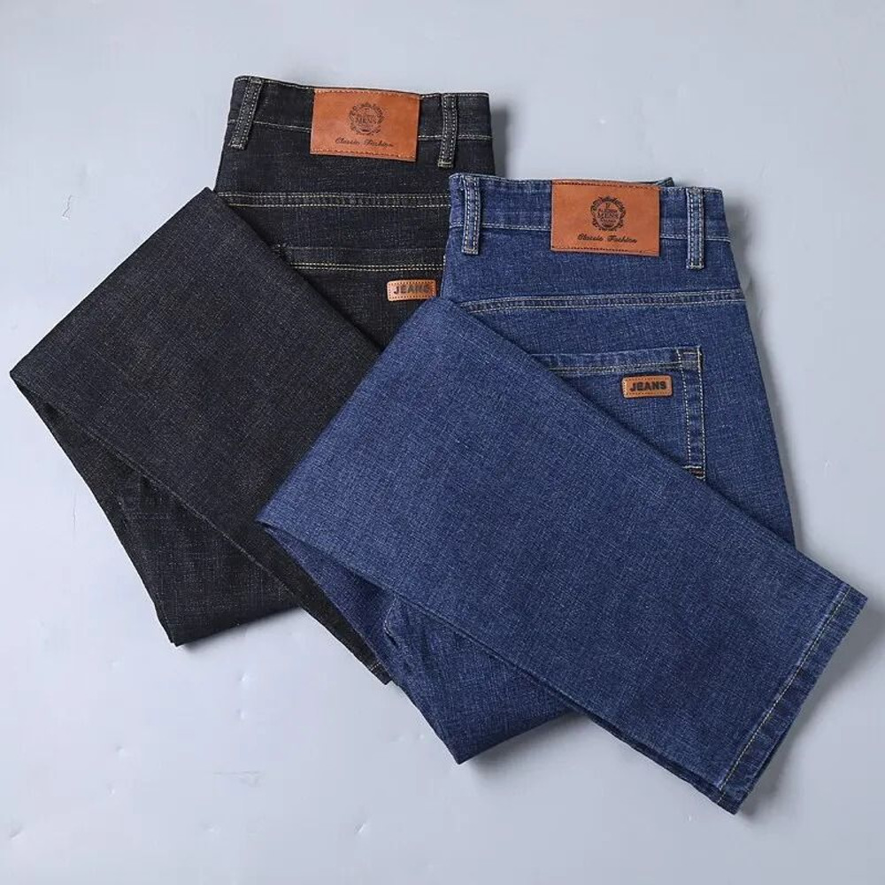 Mens Classic Black Denim Jeans Soft Straight Fit Casual Pants 3
