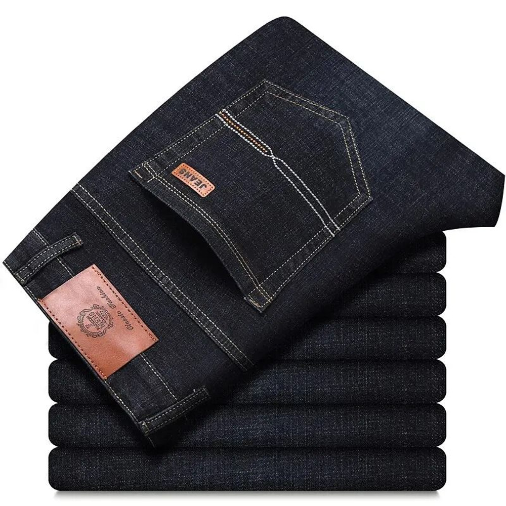 Mens Classic Black Denim Jeans Soft Straight Fit Casual Pants 7