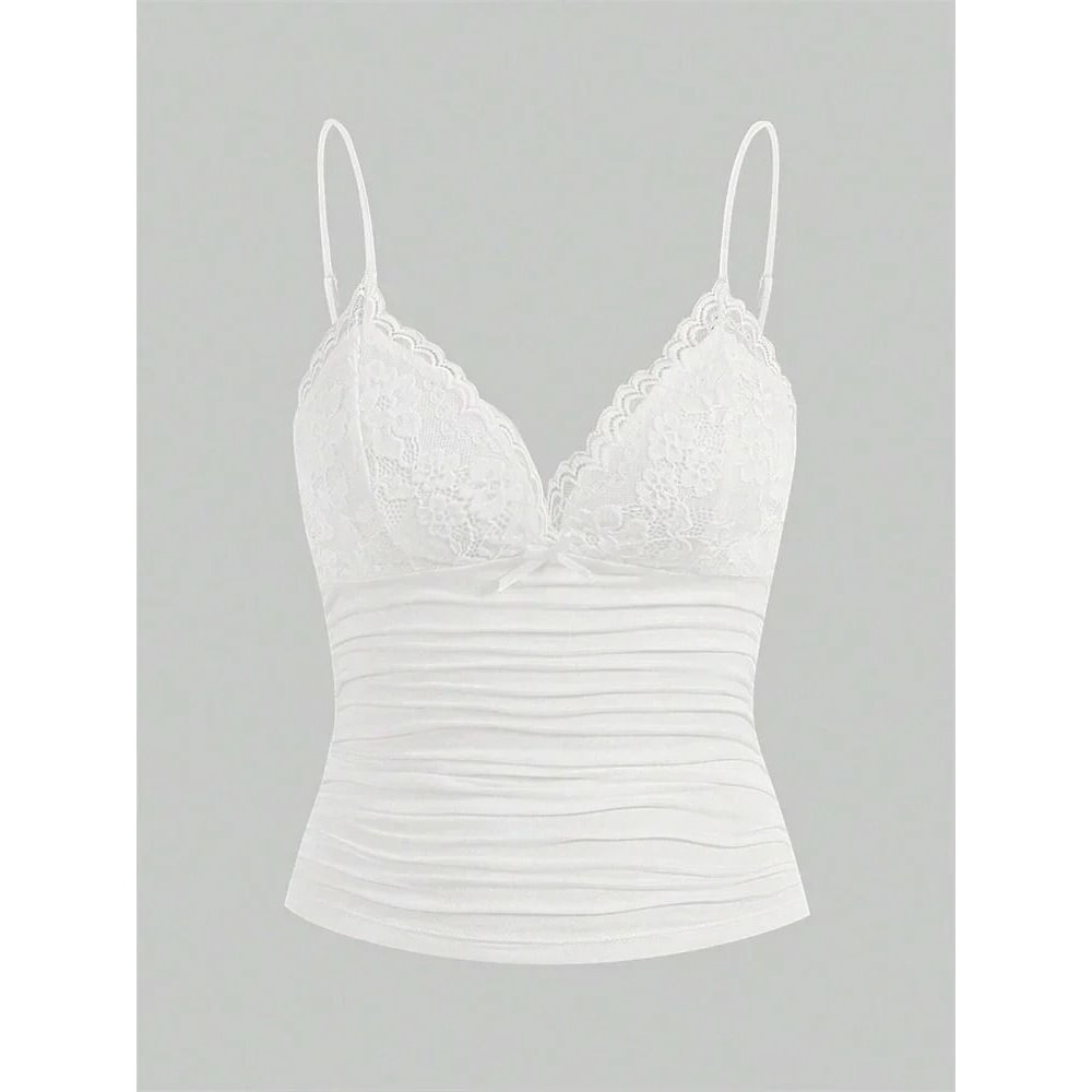 Contrast Lace Bow Front Crop Cami Top For Women 2