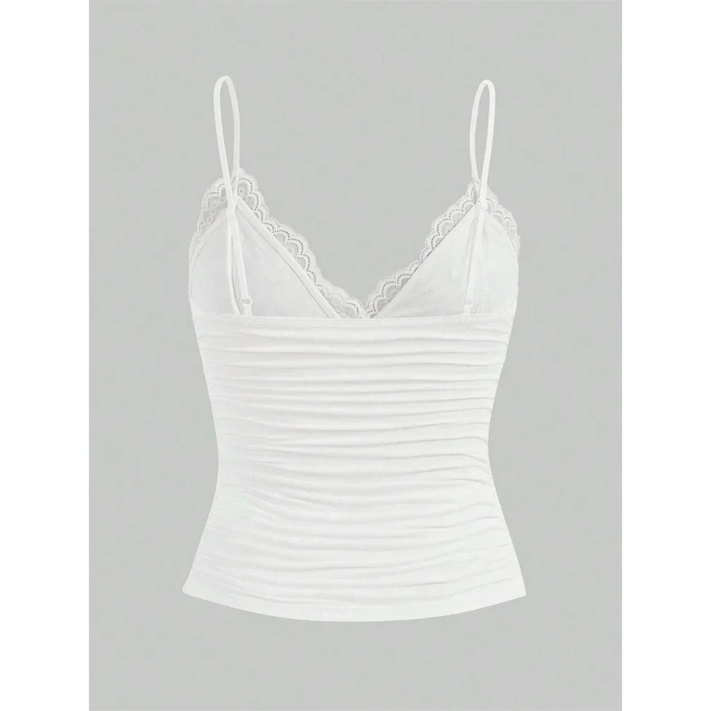 Contrast Lace Bow Front Crop Cami Top For Women 3