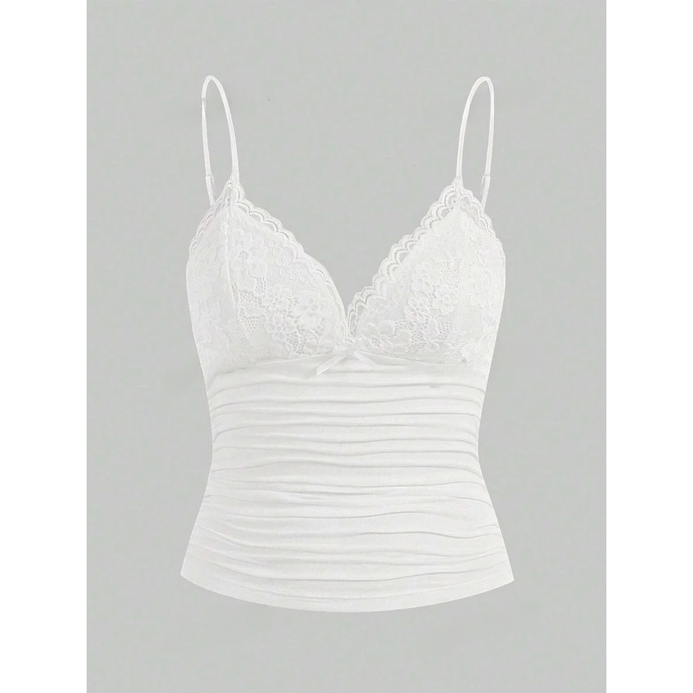 Contrast Lace Bow Front Crop Cami Top For Women 6