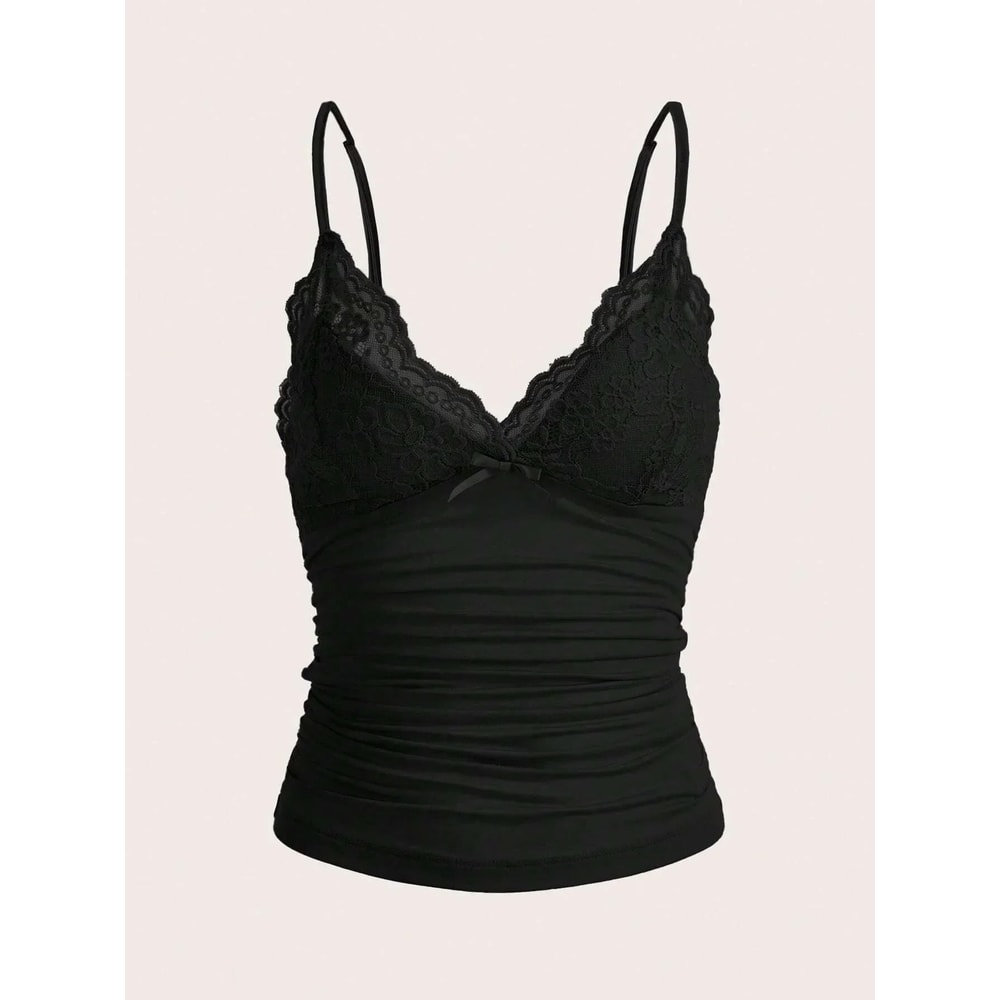 Contrast Lace Bow Front Crop Cami Top For Women 7