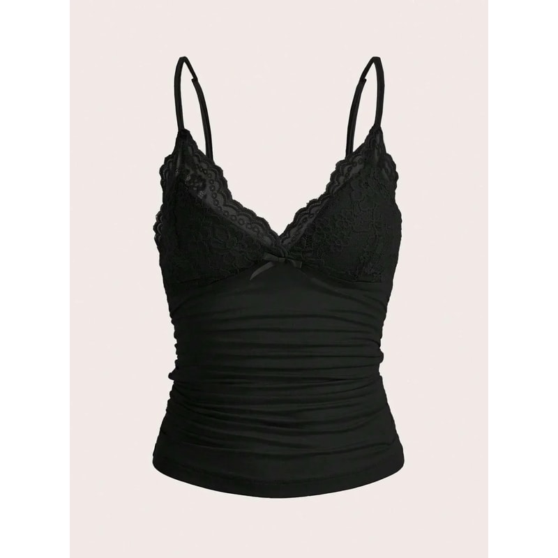 Contrast Lace Bow Front Crop Cami Top For Women 7