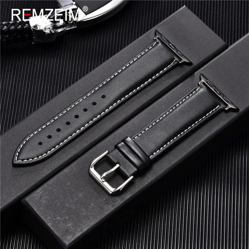 Calfskin Genuine Leather Watchband 38mm 40mm 41mm For Apple Watch 13