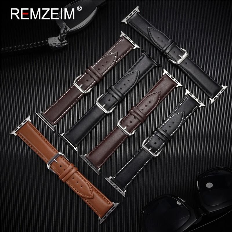 Calfskin Genuine Leather Watchband 38mm 40mm 41mm For Apple Watch 3