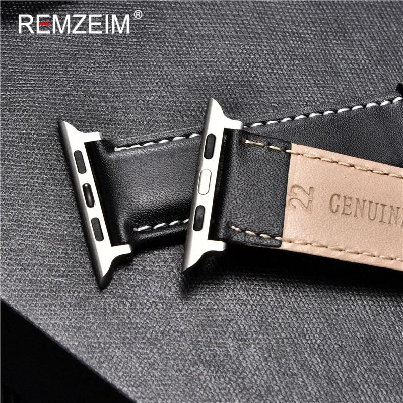 Calfskin Genuine Leather Watchband 38mm 40mm 41mm For Apple Watch 5