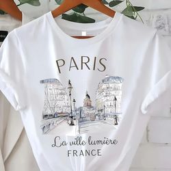 90s paris print women t shirt casual short sleeve top