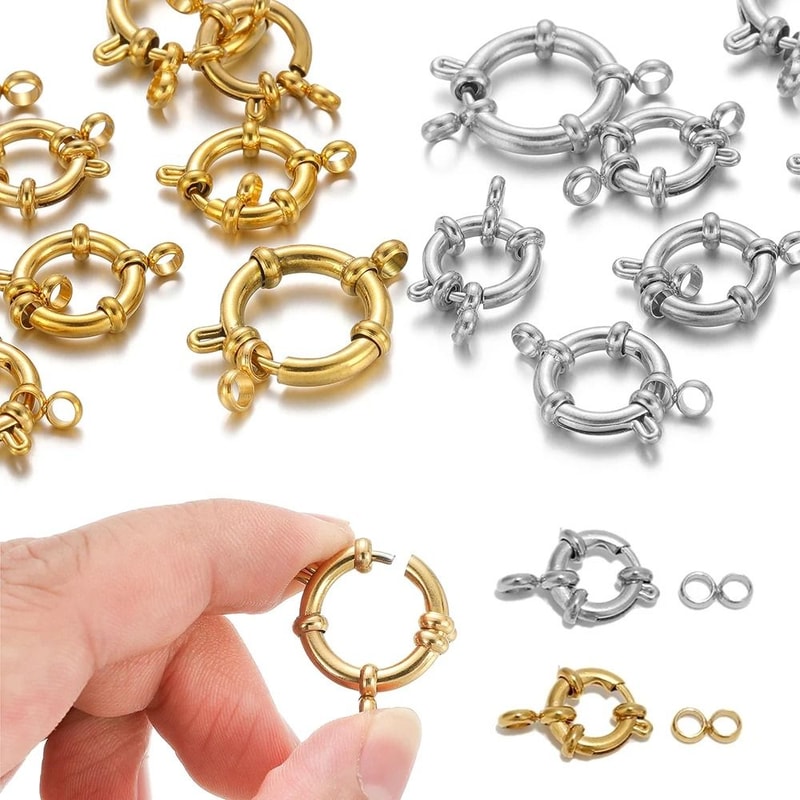 Stainless Steel Gold Round Spring Clasps Set For Jewelry Making 0