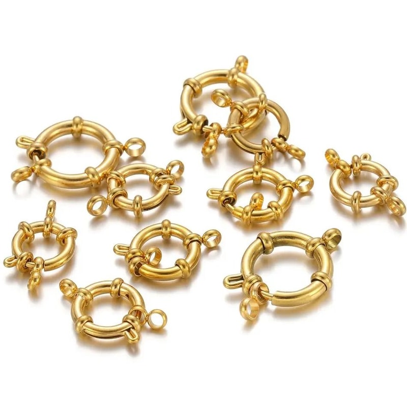 Stainless Steel Gold Round Spring Clasps Set For Jewelry Making 1