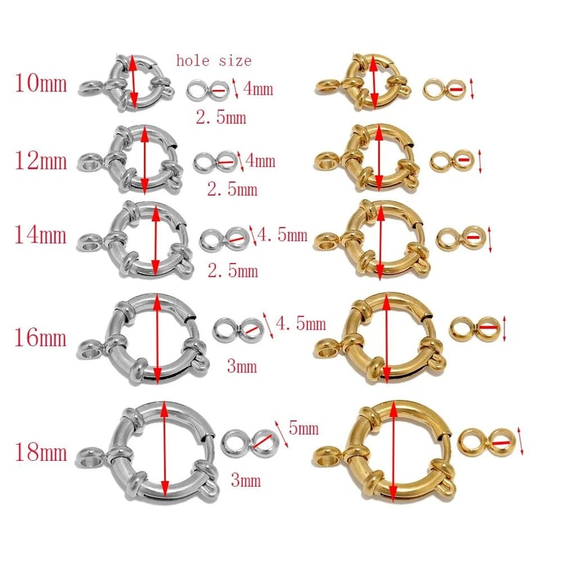 Stainless Steel Gold Round Spring Clasps Set For Jewelry Making 2
