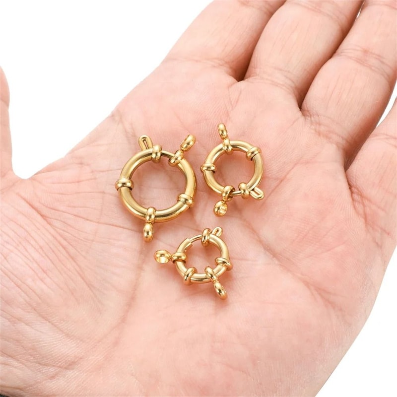 Stainless Steel Gold Round Spring Clasps Set For Jewelry Making 3