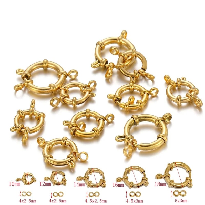 Stainless Steel Gold Round Spring Clasps Set For Jewelry Making 7