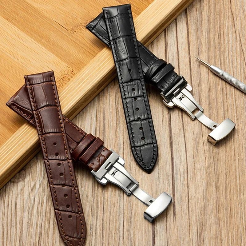 Genuine Leather Watch Band With Wooden Box And Butterfly Clasp 1