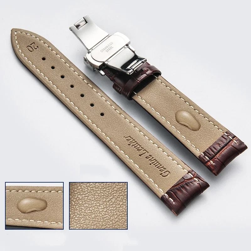 Genuine Leather Watch Band With Wooden Box And Butterfly Clasp 2