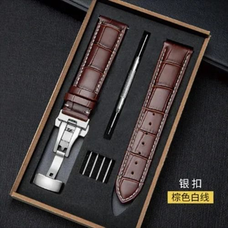 Genuine Leather Watch Band With Wooden Box And Butterfly Clasp 9