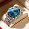 Mens Stainless Steel Rhinestone Business Watch 43mm Blue Gold Quartz 0