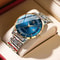 Mens Stainless Steel Rhinestone Business Watch 43mm Blue Gold Quartz 0