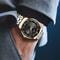 Mens Stainless Steel Rhinestone Business Watch 43mm Blue Gold Quartz 5
