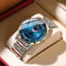 Mens Stainless Steel Rhinestone Business Watch 43mm Blue Gold Quartz 7