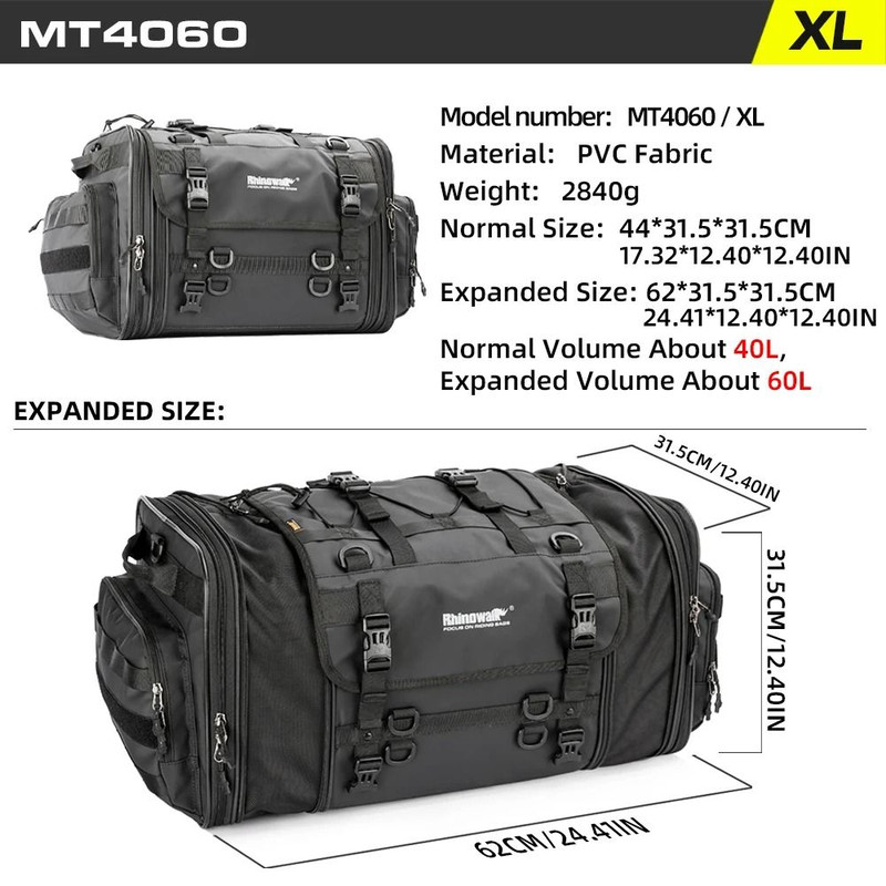 Rhinowalk Motorcycle Rear Seat Expandable Waterproof Travel Luggage Bag 8