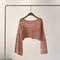 Women Long Sleeve Crochet Knit Crop Top Beach Vacation Pullover 3