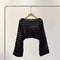 Women Long Sleeve Crochet Knit Crop Top Beach Vacation Pullover 6