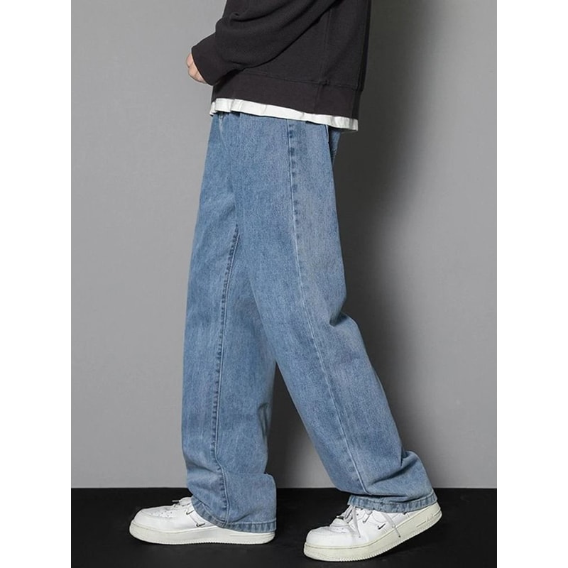 Men Casual Straight Denim Jeans Classic Wide Leg Pants 0