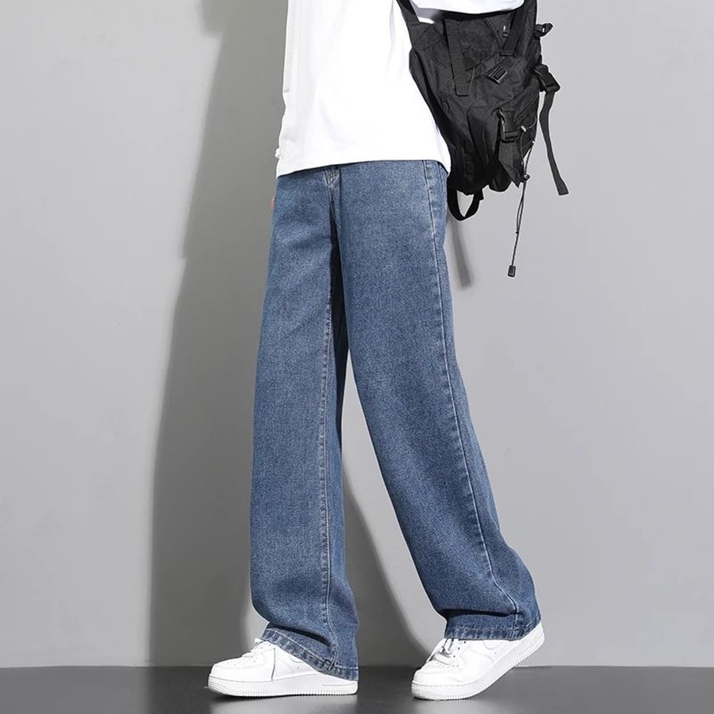 Men Casual Straight Denim Jeans Classic Wide Leg Pants 9