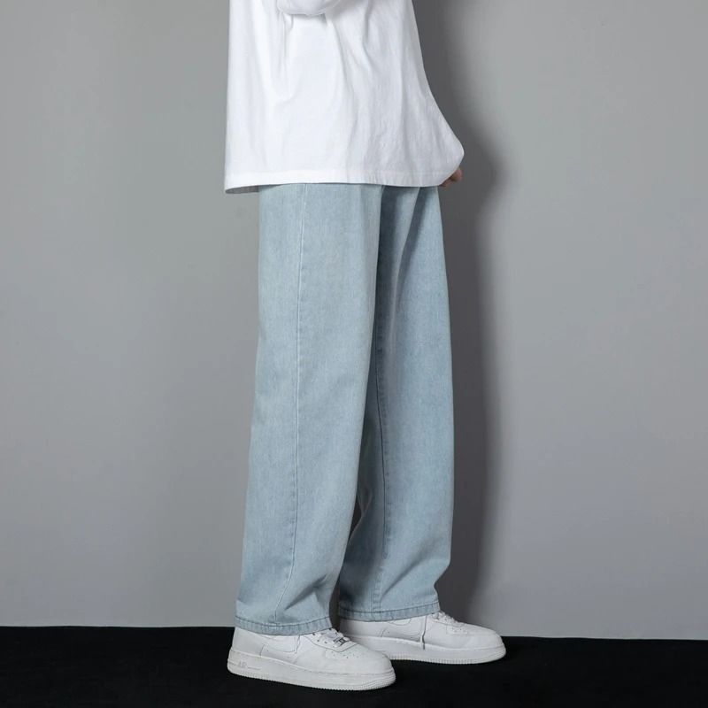 Men Casual Straight Denim Jeans Classic Wide Leg Pants 7