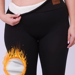 plus size high waisted fleece lined leggings for women warm thick stretch long pants