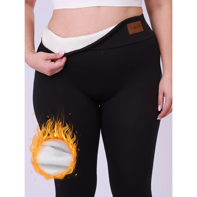 Plus Size High Waisted Fleece Lined Leggings For Women Warm Thick Stretch Long Pants 7