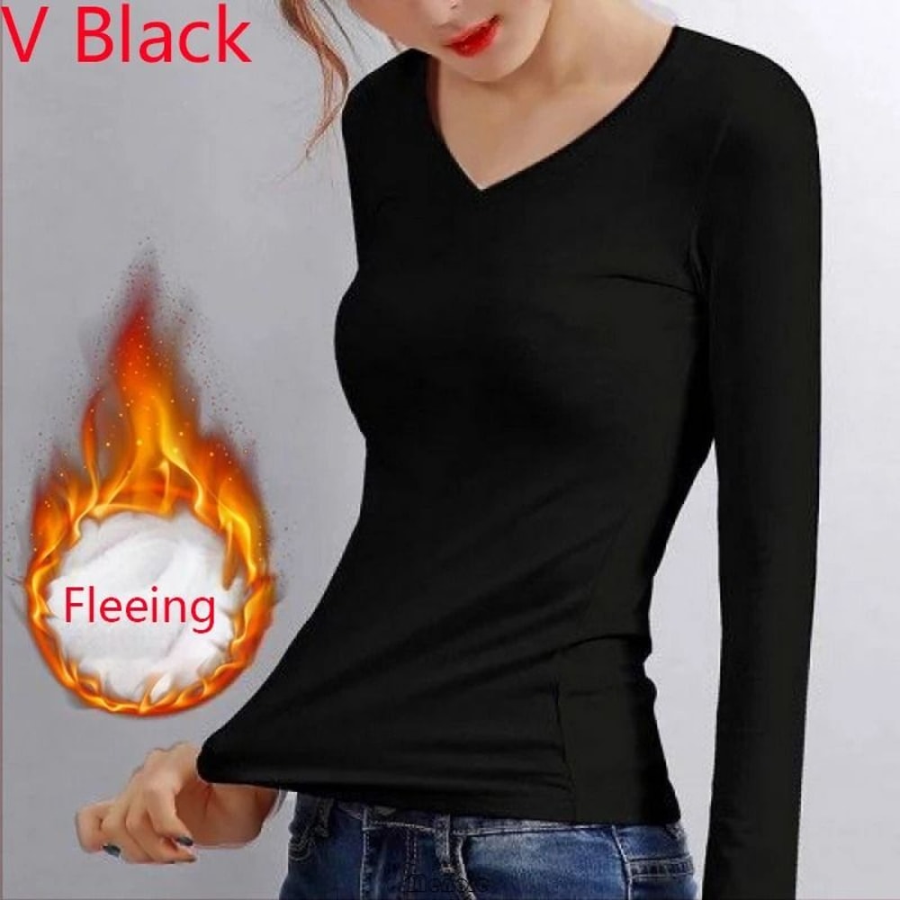 Women German Velvet Thermal Bottoming Shirt Long Sleeve Top 8