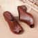 Women Thick Heeled Soft Leather Fish Mouth Slippers Mid Heel Sandals 0