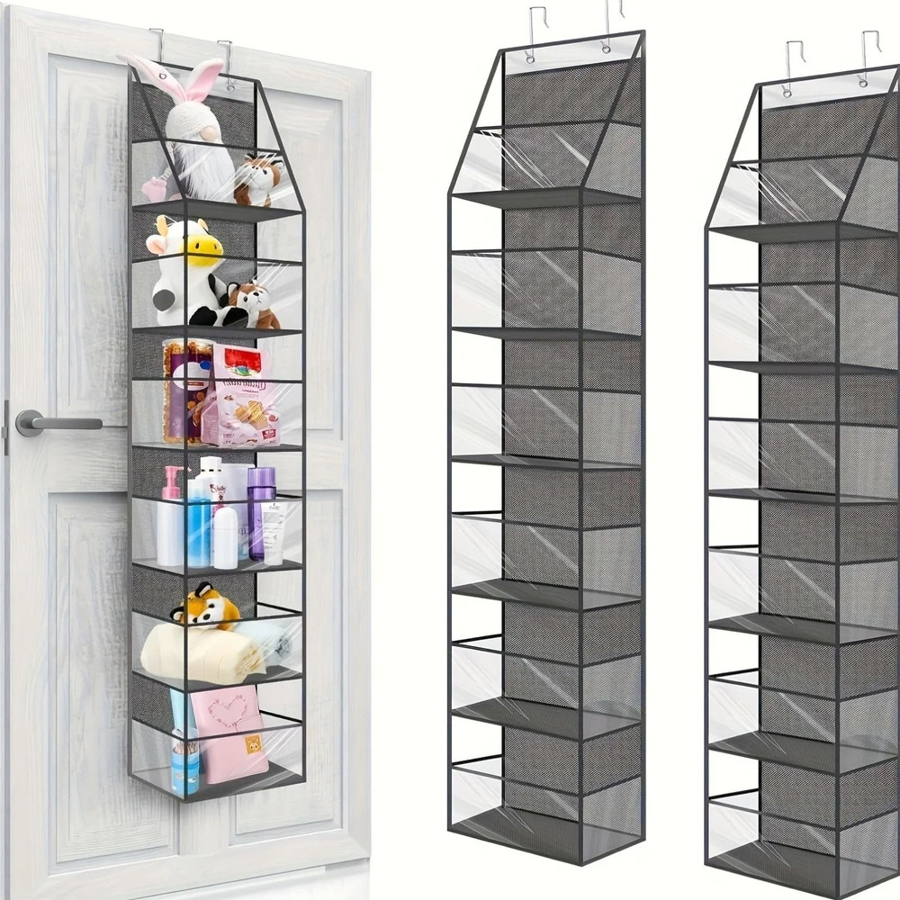 Door Mounted Yarn Storage Organizer For Knitting And Crochet With Transparent Bags And Hooks 1