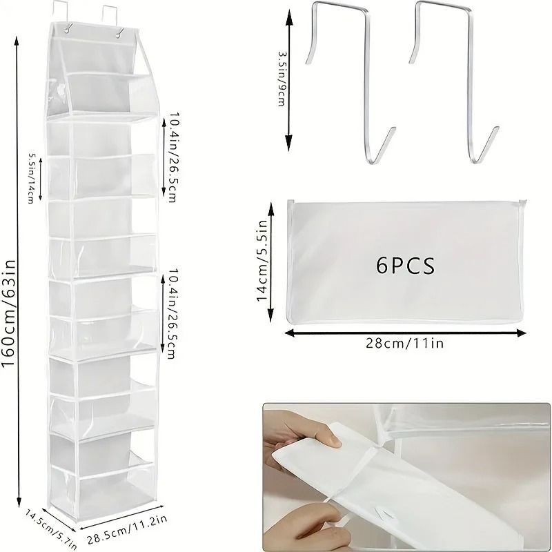 Door Mounted Yarn Storage Organizer For Knitting And Crochet With Transparent Bags And Hooks 2